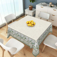 Lofaris Elegant Cream Rectangle Tablecloth with White Roses and Green Leaves Floral Damask Dining Decor