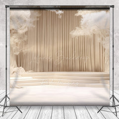 Lofaris Elegant Cream Stage Photography Backdrop Dreamy Wedding or Recital Scenery with White Trees and Curtains