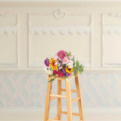 Lofaris Elegant Cream Wall Photography Backdrop Classic Molding with Blue and White Diamond Pattern Vintage Room Interior