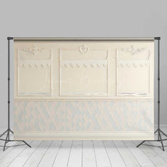 Lofaris Elegant Cream Wall Photography Backdrop Classic Molding with Blue and White Diamond Pattern Vintage Room Interior