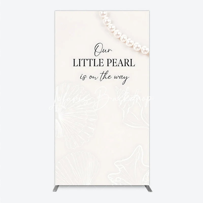 Lofaris Elegant Creamy White Pearl and Seashell Rectangle Arch Backdrop Our Little is on the Way Baby Shower Decor