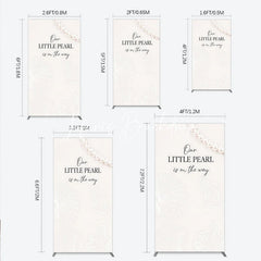 Lofaris Elegant Creamy White Pearl and Seashell Rectangle Arch Backdrop Our Little is on the Way Baby Shower Decor
