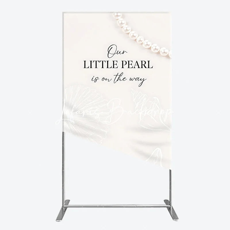 Lofaris Elegant Creamy White Pearl and Seashell Rectangle Arch Backdrop Our Little is on the Way Baby Shower Decor