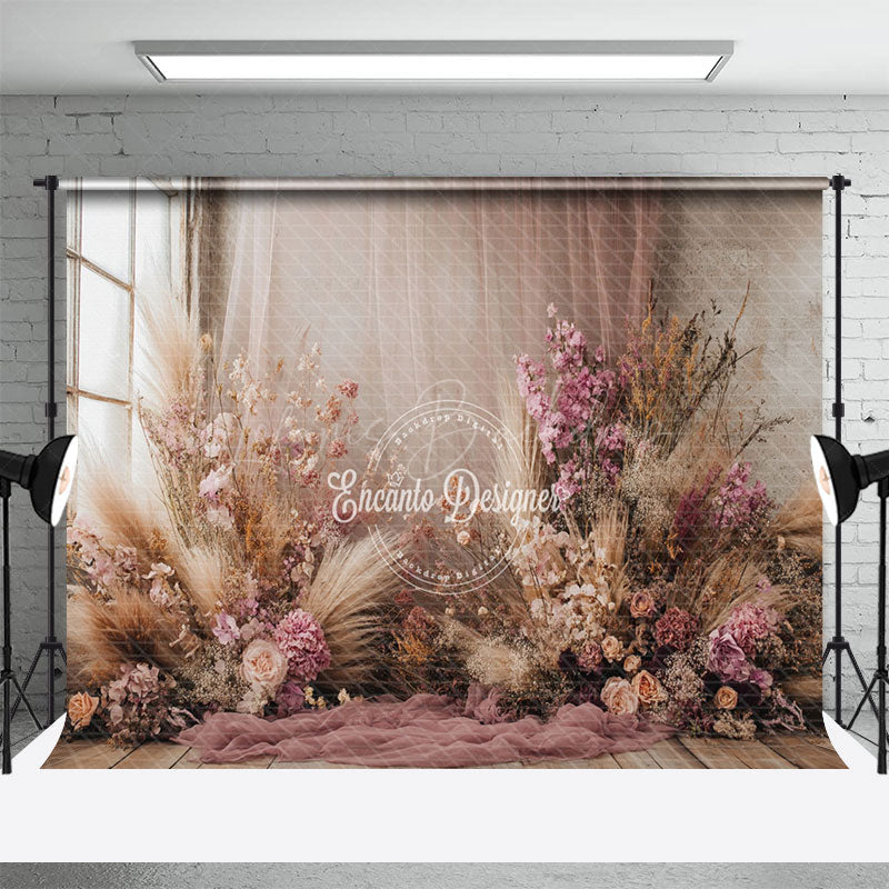 Lofaris Elegant Curtain Window Boho Floral Wedding Backdrop