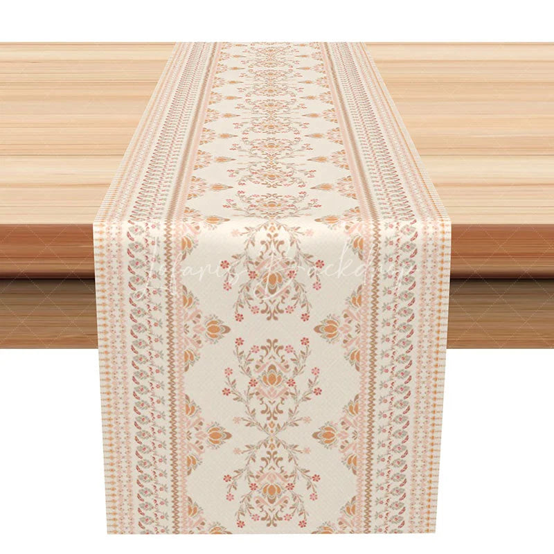 Lofaris Elegant Damask Table Runner Neutral Beige and Pastel Vintage Paisley Border for Farmhouse Dining