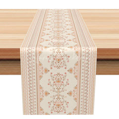Lofaris Elegant Damask Table Runner Neutral Beige and Pastel Vintage Paisley Border for Farmhouse Dining