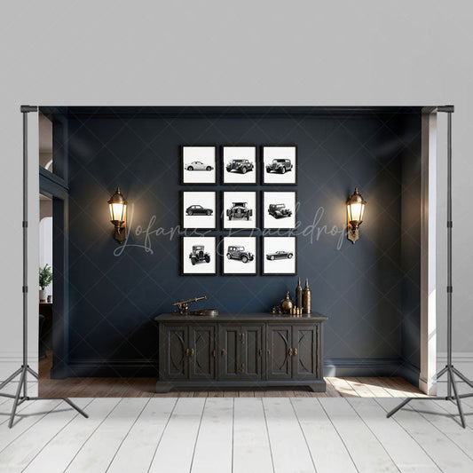 Lofaris Elegant Dark Blue Wall Retro Cars Fathers Day Backdrop