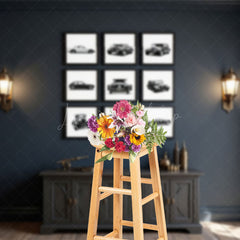Lofaris Elegant Dark Blue Wall Retro Cars Fathers Day Backdrop