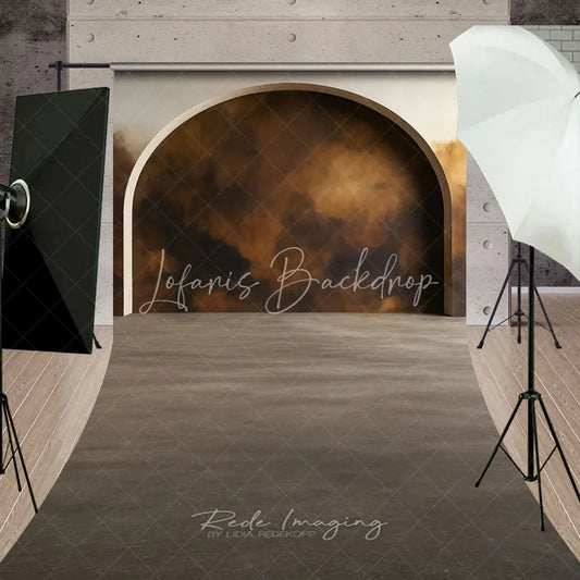 Lofaris Elegant Dark Brown and Gold Abstract Arched Alcove Sweep Backdrop Old Master Style Portrait Photography