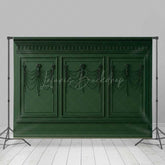 Lofaris Elegant Dark Green Wall Photography Backdrop Classic Molding with Shells and Pearls Vintage Luxury Interior