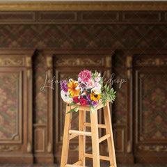 Lofaris Elegant Dark Wood Gold Ornate Damask Photography Backdrop Classic Red Green Pattern Wall Decor for Portraits