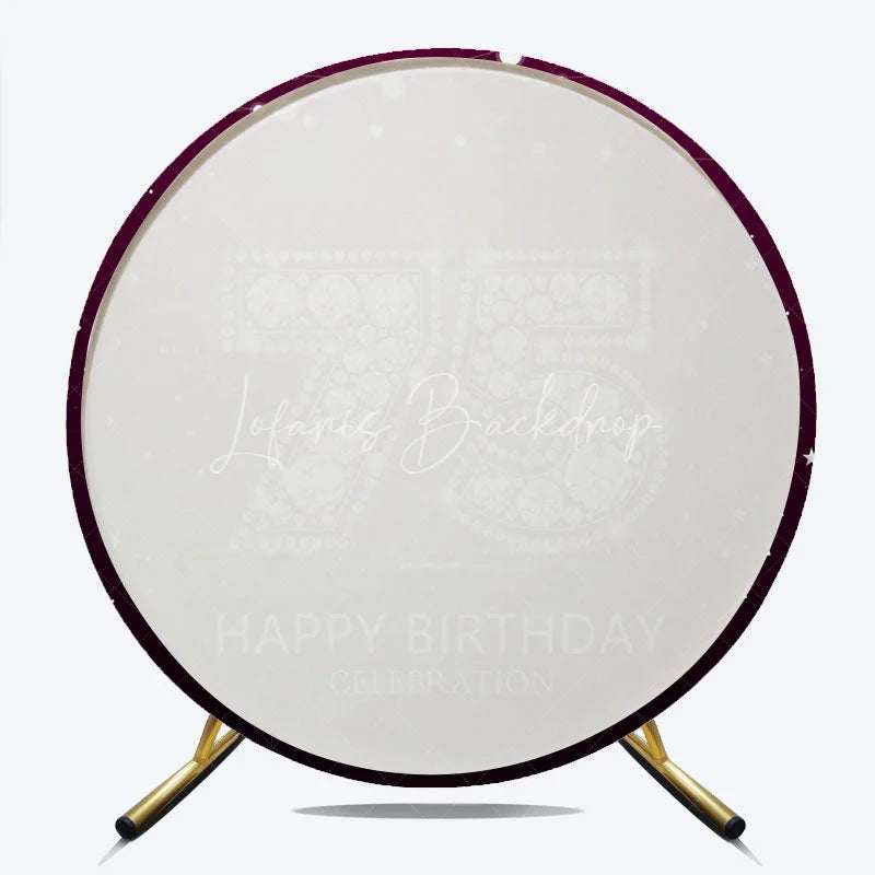 Lofaris Elegant Diamond 75th Birthday Round Backdrop Sparkling Purple Happy Celebration Decor