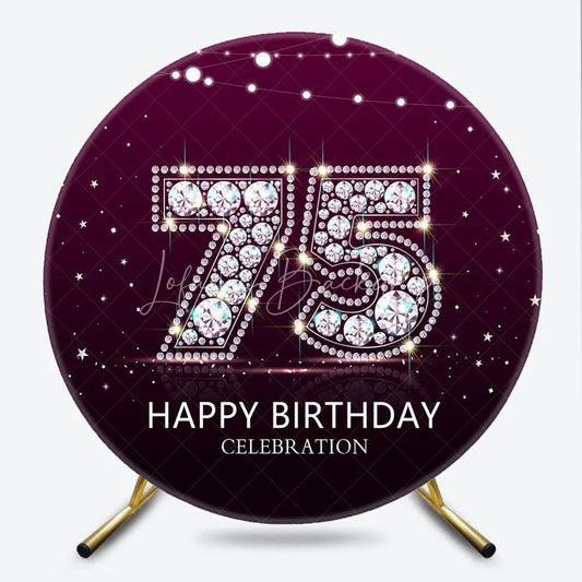 Lofaris Elegant Diamond 75th Birthday Round Backdrop Sparkling Purple Happy Celebration Decor