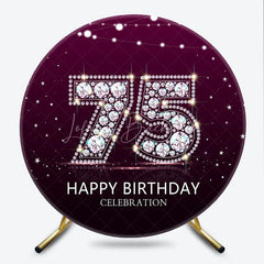 Lofaris Elegant Diamond 75th Birthday Round Backdrop Sparkling Purple Happy Celebration Decor