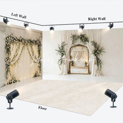 Lofaris Elegant Floral Arch and Gold Mirror Room Set Backdrop Bohemian Wedding Party Photography Decor