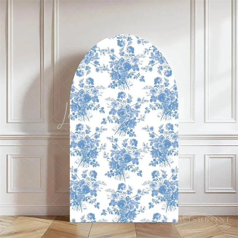 Lofaris Elegant Floral Arch Backdrop French Country Toile Inspired Pattern for Romantic Wedding or Bridal Shower