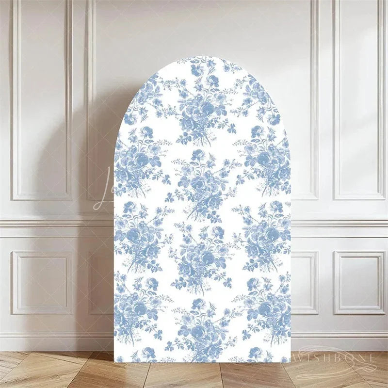 Lofaris Elegant Floral Arch Backdrop French Country Toile Inspired Pattern for Romantic Wedding or Bridal Shower