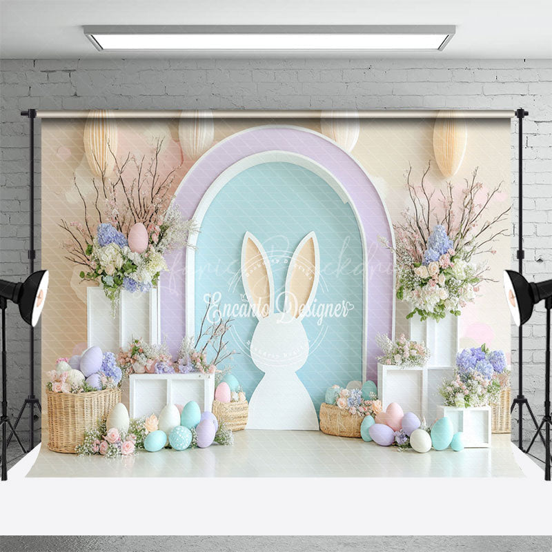 Lofaris Elegant Floral Arch Bunny Eggs Easter Photo Backdrop