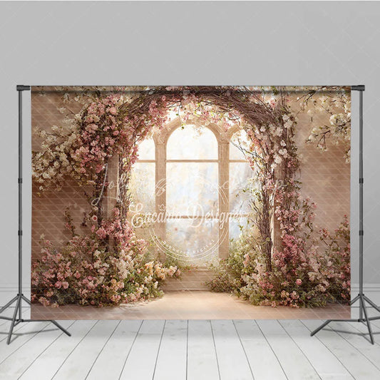 Lofaris Elegant Floral Arch with Window Photography Backdrop Romantic Garden Party Decor
