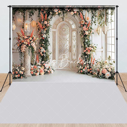 Lofaris Elegant Floral Archway and White Door Combo Set Backdrop Romantic Wedding Bridal Shower Party Decoration