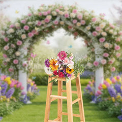 Lofaris Elegant Floral Archway Photography Backdrop with Pink Roses Colorful Tulips and Garden Path