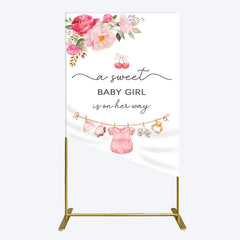 Lofaris Elegant Floral Baby Shower Rectangle Backdrop For Girls