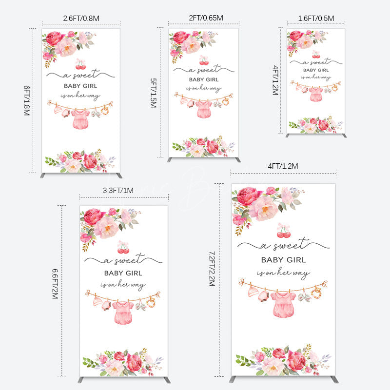 Lofaris Elegant Floral Baby Shower Rectangle Backdrop For Girls