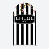 Lofaris Elegant Floral Black White Stripe Arch Backdrop