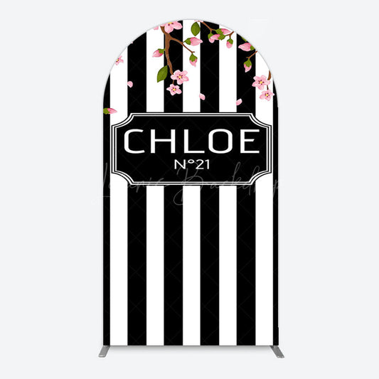 Lofaris Elegant Floral Black White Stripe Arch Backdrop