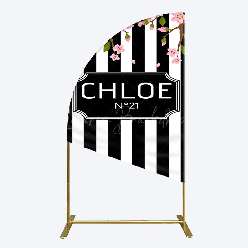 Lofaris Elegant Floral Black White Stripe Half Moon Arch Backdrop