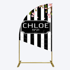 Lofaris Elegant Floral Black White Stripe Half Moon Arch Backdrop