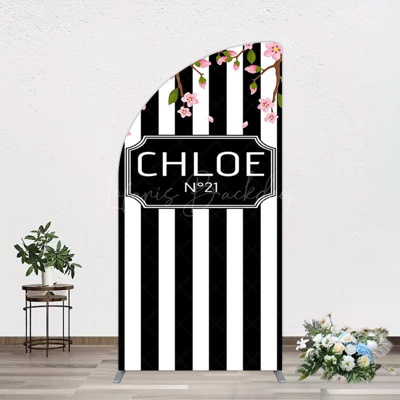 Lofaris Elegant Floral Black White Stripe Half Moon Arch Backdrop