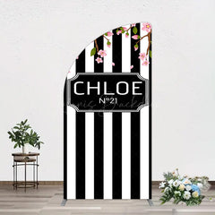 Lofaris Elegant Floral Black White Stripe Half Moon Arch Backdrop