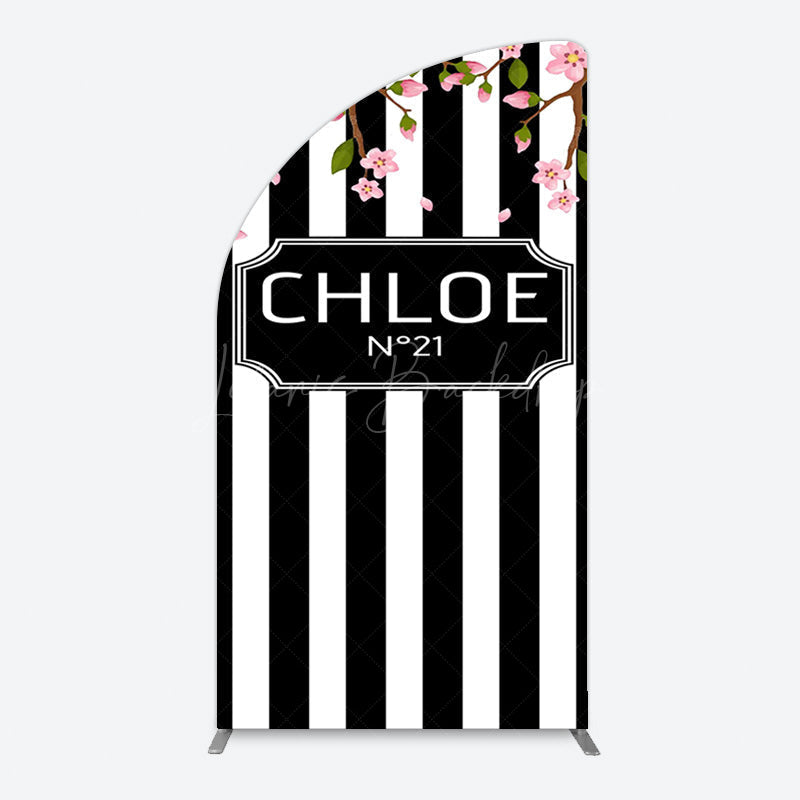 Lofaris Elegant Floral Black White Stripe Half Moon Arch Backdrop