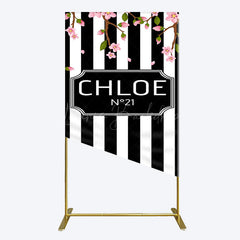 Lofaris Elegant Floral Black White Stripe Rectangle Backdrop