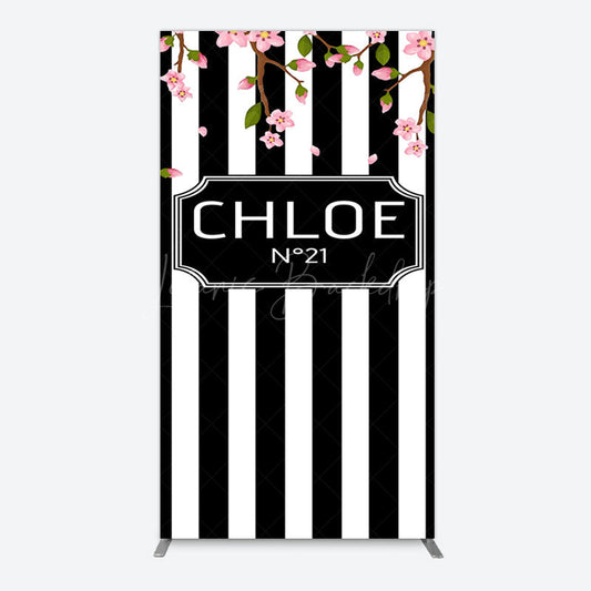 Lofaris Elegant Floral Black White Stripe Rectangle Backdrop