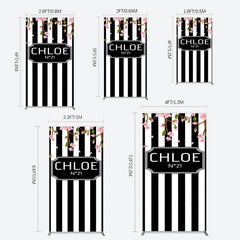Lofaris Elegant Floral Black White Stripe Rectangle Backdrop