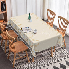 Lofaris Elegant Floral Border Rectangle Tablecloth Blue Brown Flower Beige Center Simple Dining Table Cover Wedding Decoration