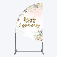 Lofaris Elegant Floral Happy Anniversary Half Moon Arch Backdrop Romantic Pink Rose Party Decor