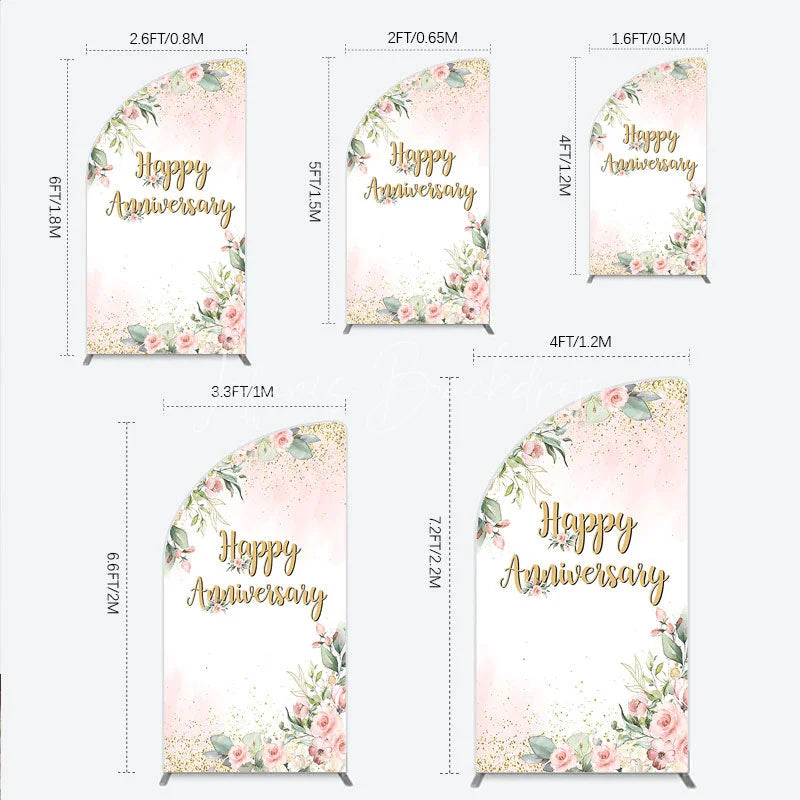 Lofaris Elegant Floral Happy Anniversary Half Moon Arch Backdrop Romantic Pink Rose Party Decor