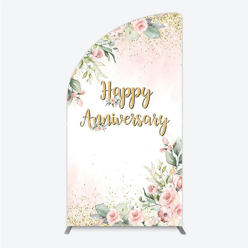 Lofaris Elegant Floral Happy Anniversary Half Moon Arch Backdrop Romantic Pink Rose Party Decor