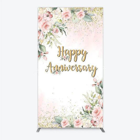 Lofaris Elegant Floral Happy Anniversary Rectangle Backdrop Romantic Pink Rose Party Decor