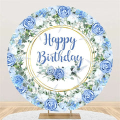 Lofaris Elegant Floral Happy Birthday Round Backdrop Gold Frame Flower Background for Party