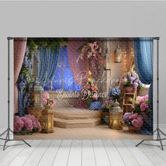 Lofaris Elegant Floral Photography Backdrop with Starry Night Window and Romantic Lanterns for Baby Shower Birthday
