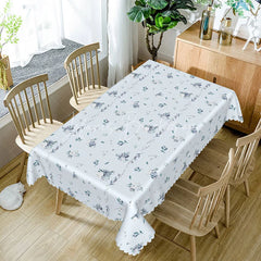 Lofaris Elegant Floral Rectangle Tablecloth Blue Botanical Print on White Simple Farmhouse Kitchen Dining Decor