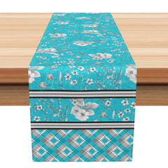 Lofaris Elegant Floral Table Runner in Tiffany Green and Silver for Wedding Bridal Shower Formal Dining Decor