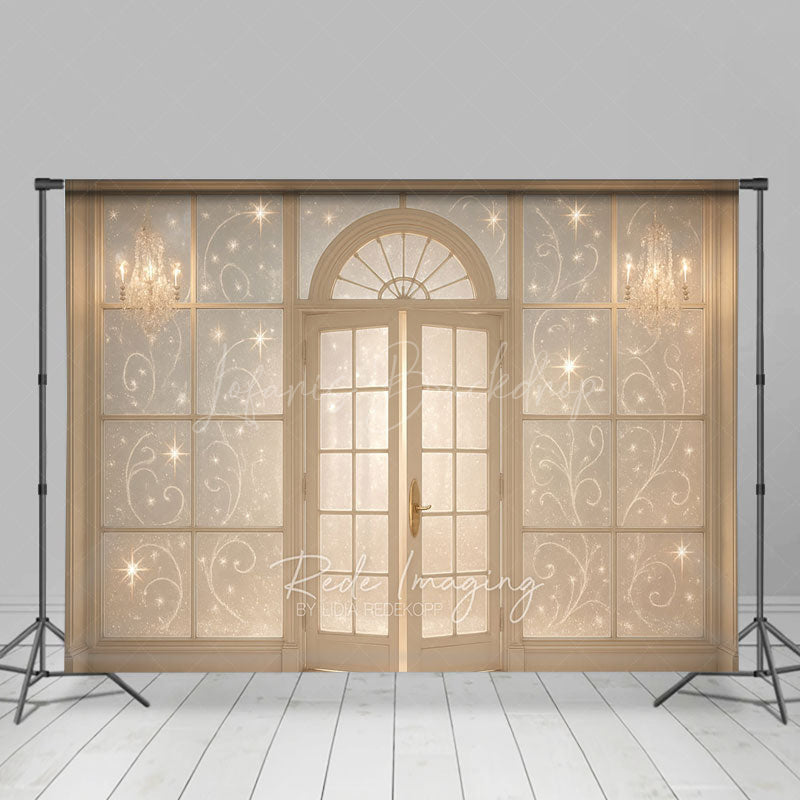 Lofaris Elegant French Doors with Sparkles Photography Backdrop Winter Palace Ballroom Christmas or Wedding Photos
