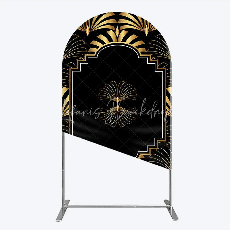 Lofaris Elegant Gold Art Deco Fan Arch Backdrop Luxury Black and Gatsby Style Party Cover