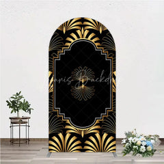 Lofaris Elegant Gold Art Deco Fan Arch Backdrop Luxury Black and Gatsby Style Party Cover