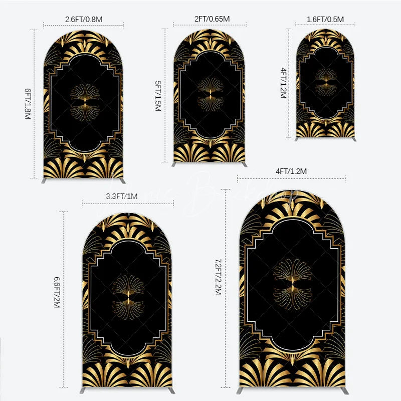 Lofaris Elegant Gold Art Deco Fan Arch Backdrop Luxury Black and Gatsby Style Party Cover